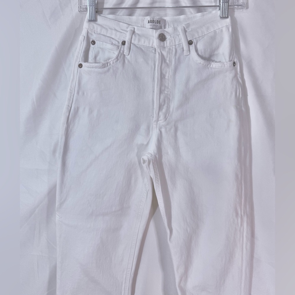 Agolde Riley Long High Rise Straight Leg Jeans With Raw Hem In Sour Cream Color - Picture 8 of 16